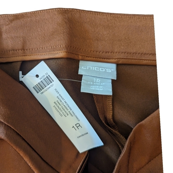 Chicos flex waist band satin classic modern Trousers bronze clay NWT sz 10 - Picture 5 of 9